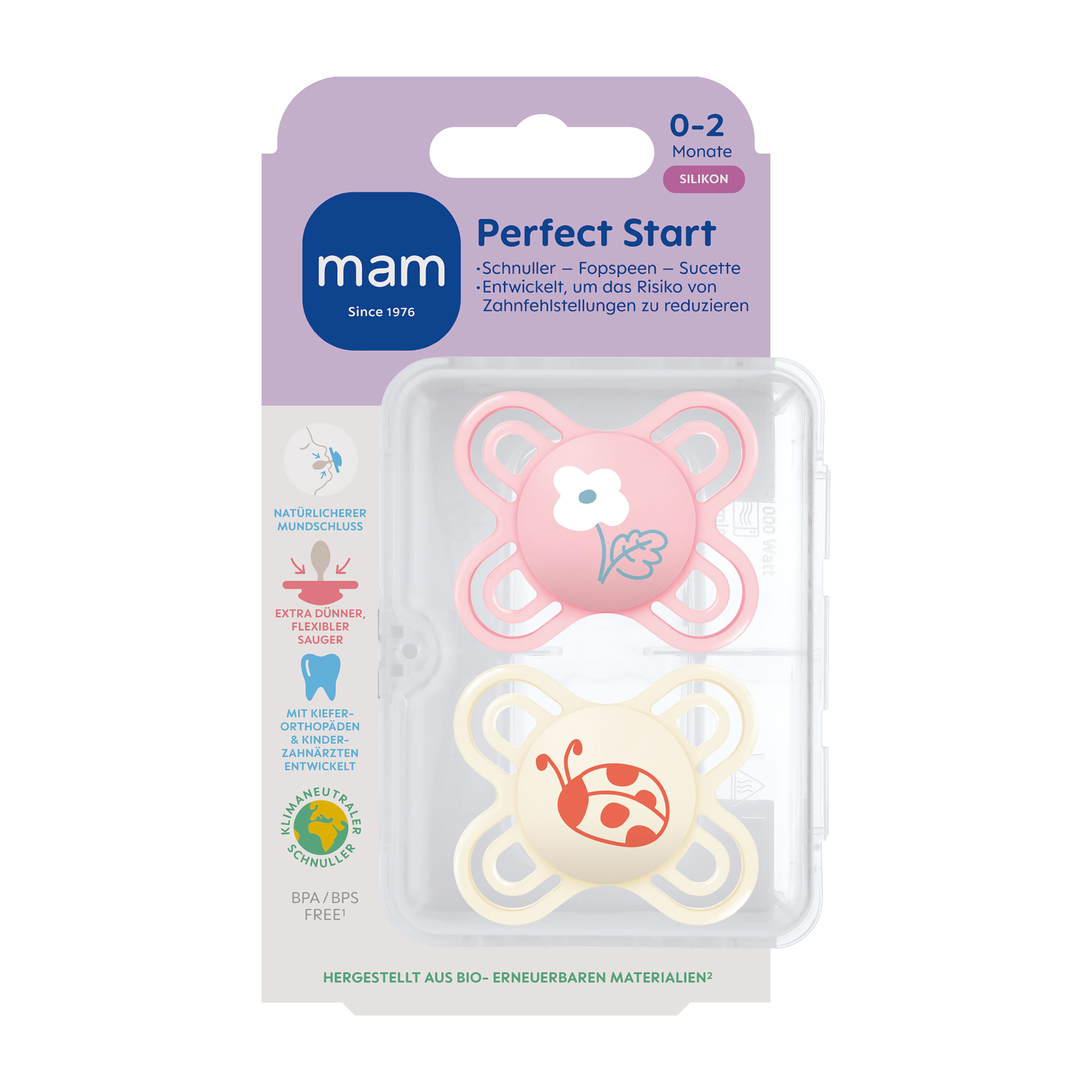 MAM Perfect Start Silikonschnuller für Babys von 0-2 Monaten, Duopack
