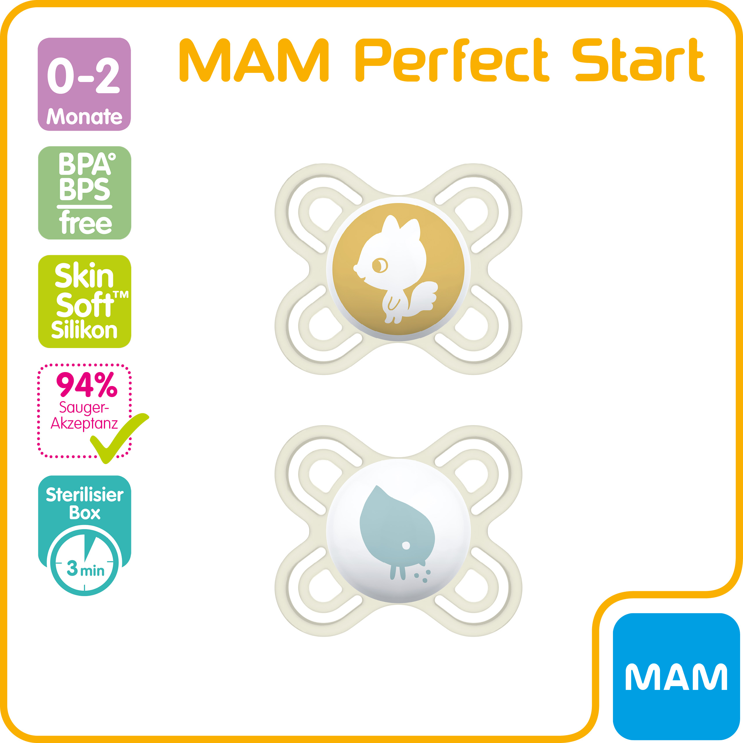 MAM Perfect Start Silikonschnuller für Babys von 0-2 Monaten, Duopack
