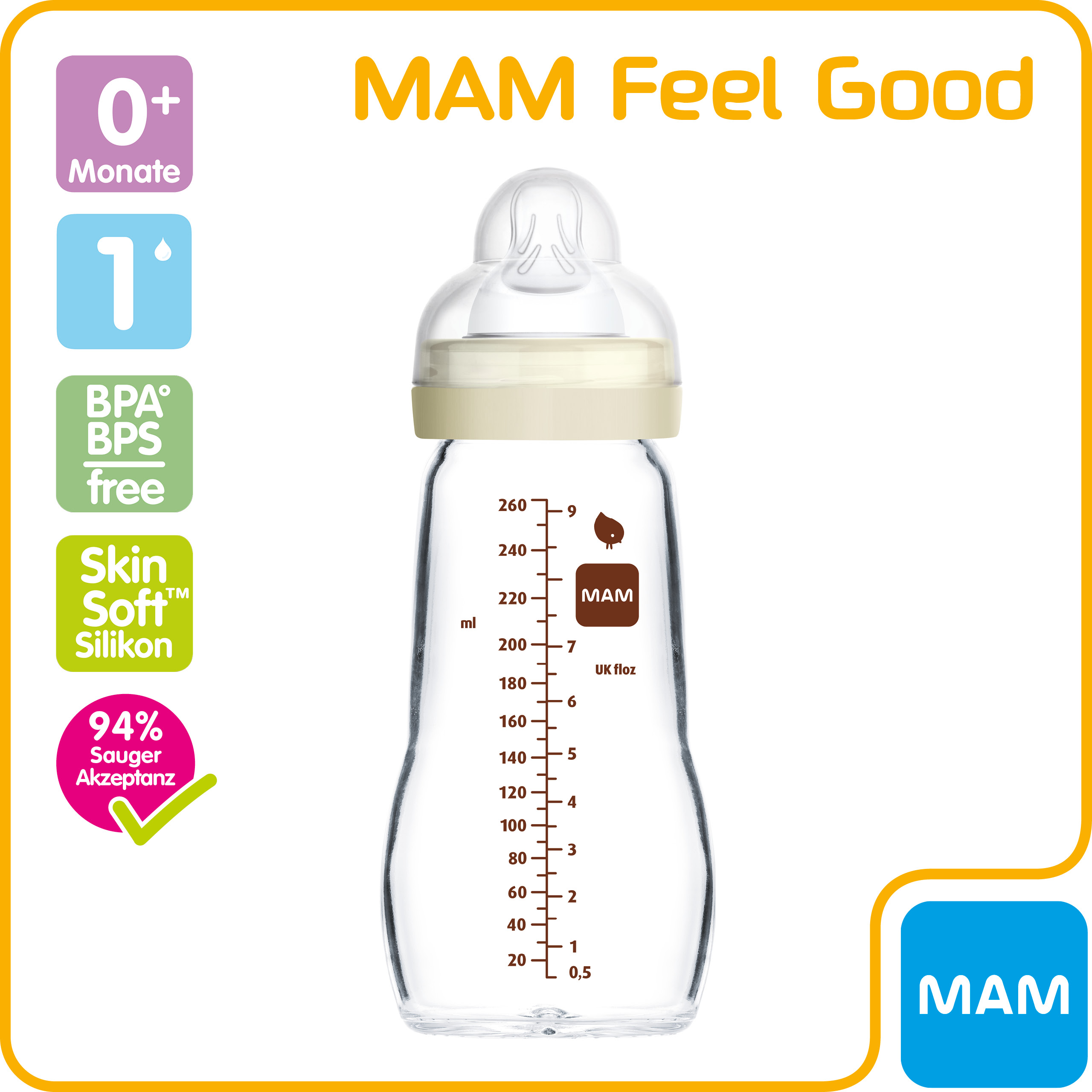 MAM Feel Good Glasflasche 260 ml 0+
