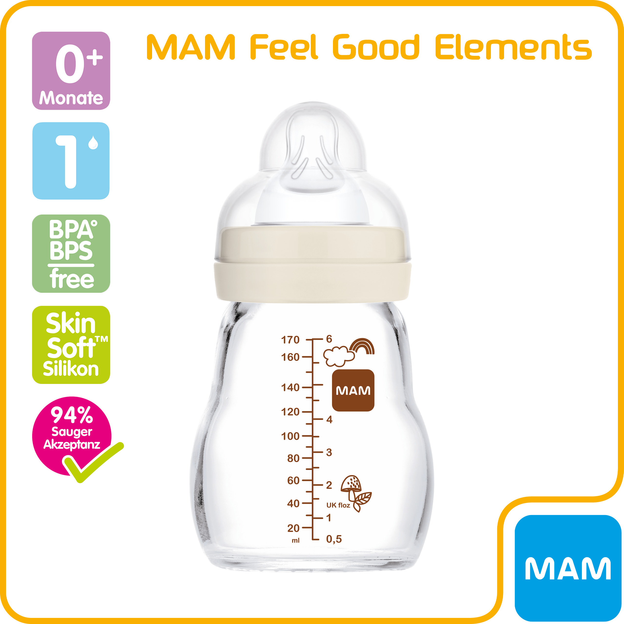 MAM Feel Good Glass Bottle 170 ml 0+