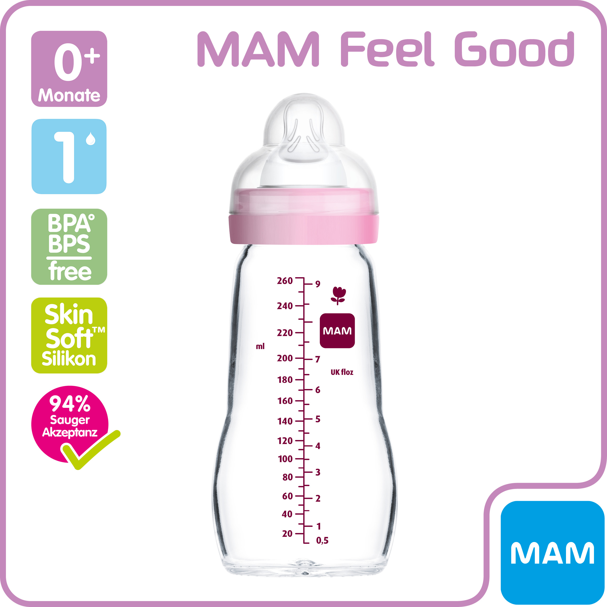 MAM Feel Good Glasflasche 260 ml 0+
