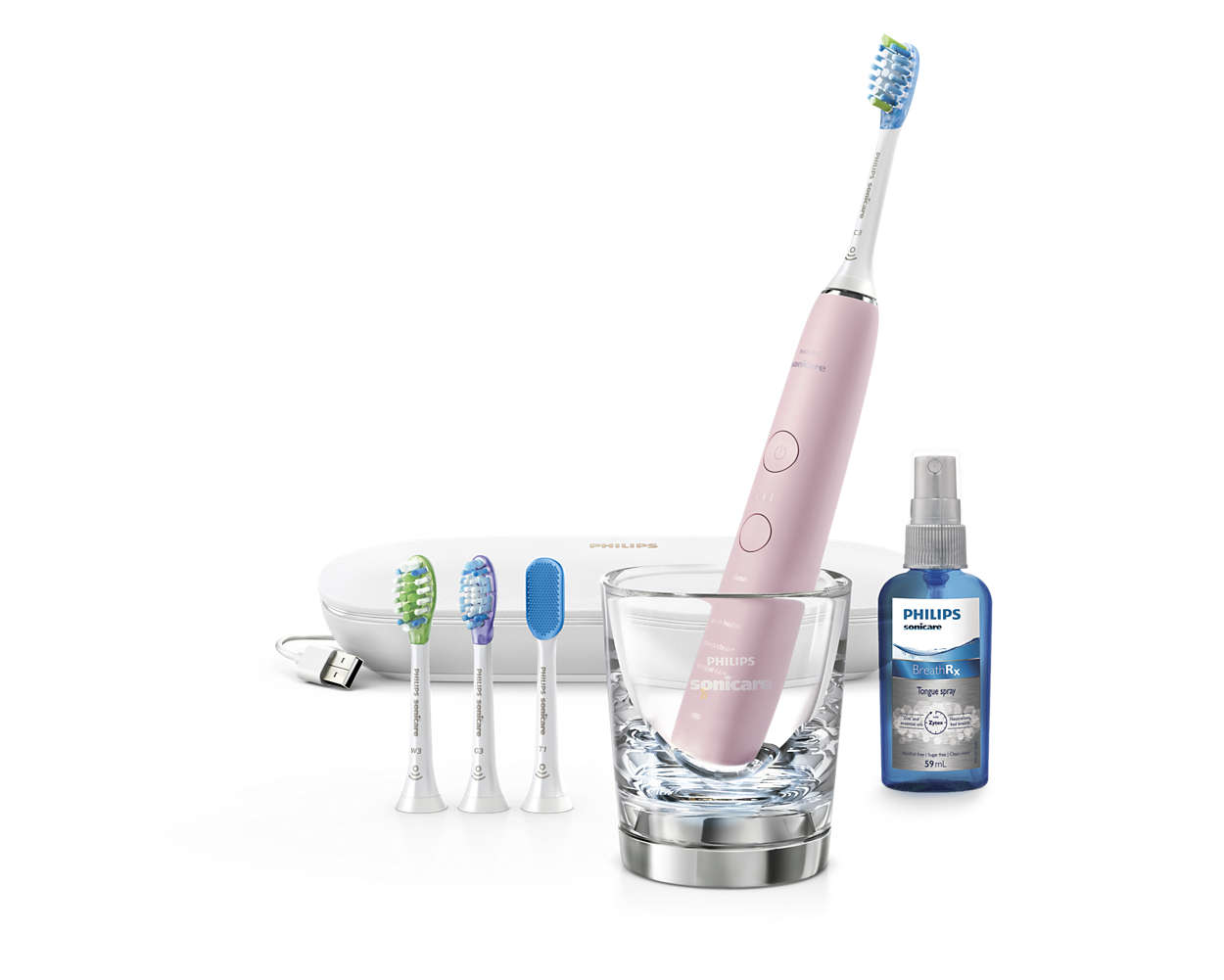 Philips® Sonicare DiamondClean Smart Pink HX9924/23 mit Zungenreiniger, 3 Bürstenköpfen u. Mund