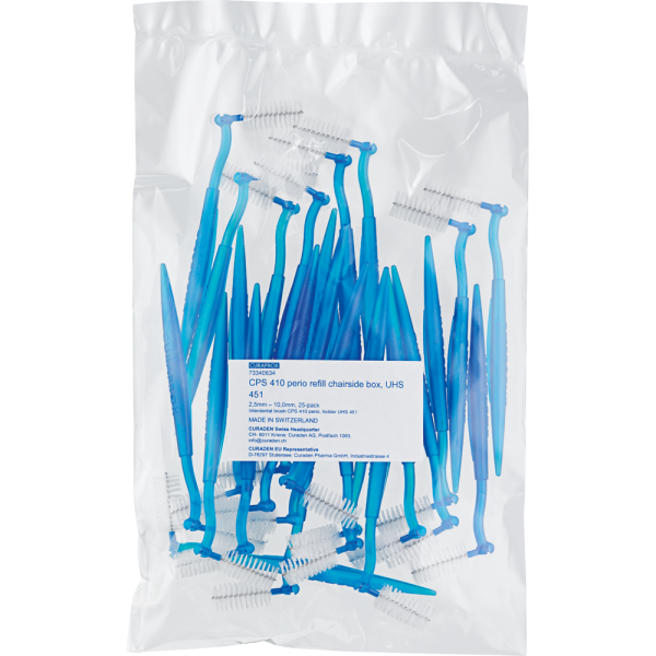 CURAPROX Perio Bürsten BLAU Clinicpack 25 Stück CPS410 vormontiert auf UHS470 mini-click Halter