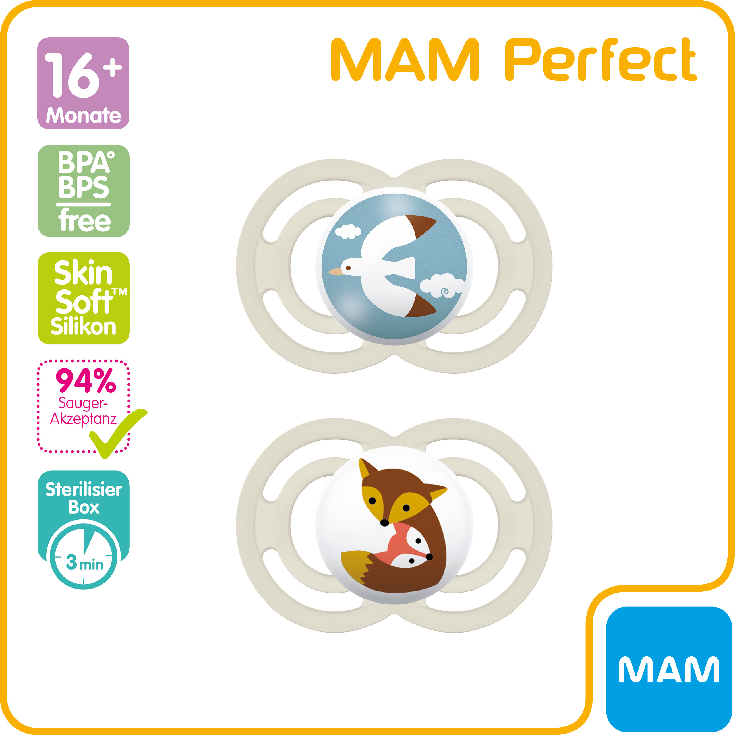 MAM Perfect Silikonschnuller für Babys ab 16 Monaten, Duopack