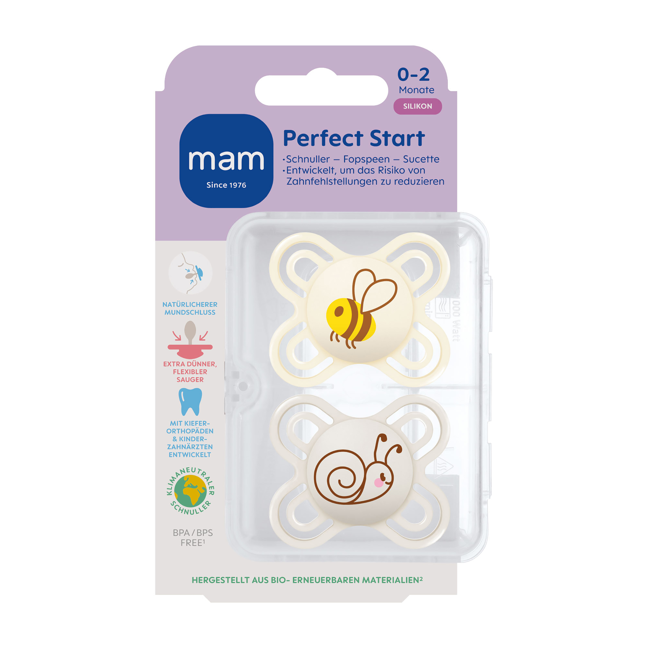 MAM Perfect Start Silikonschnuller für Babys von 0-2 Monaten, Duopack