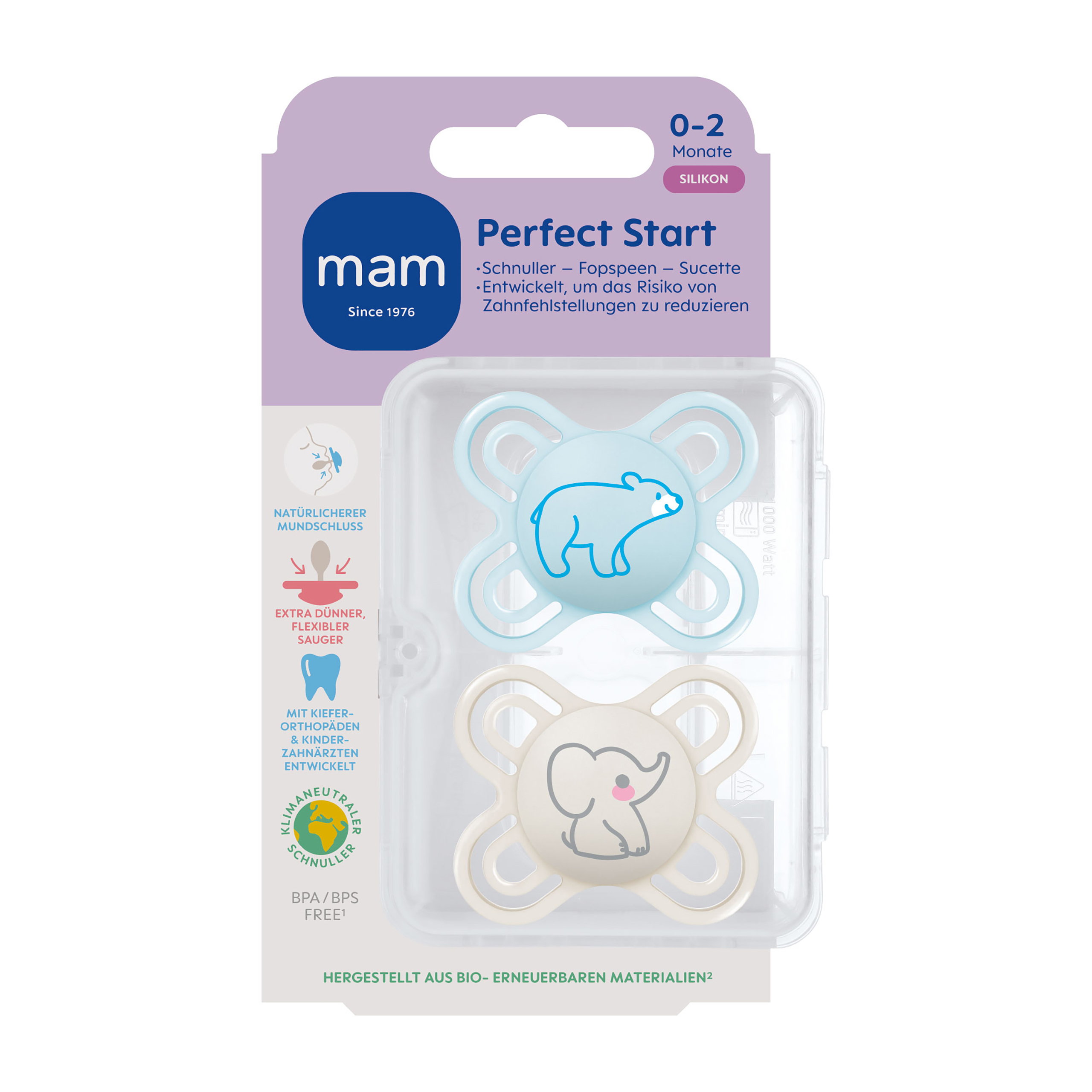 MAM Perfect Start Silikonschnuller für Babys von 0-2 Monaten, Duopack