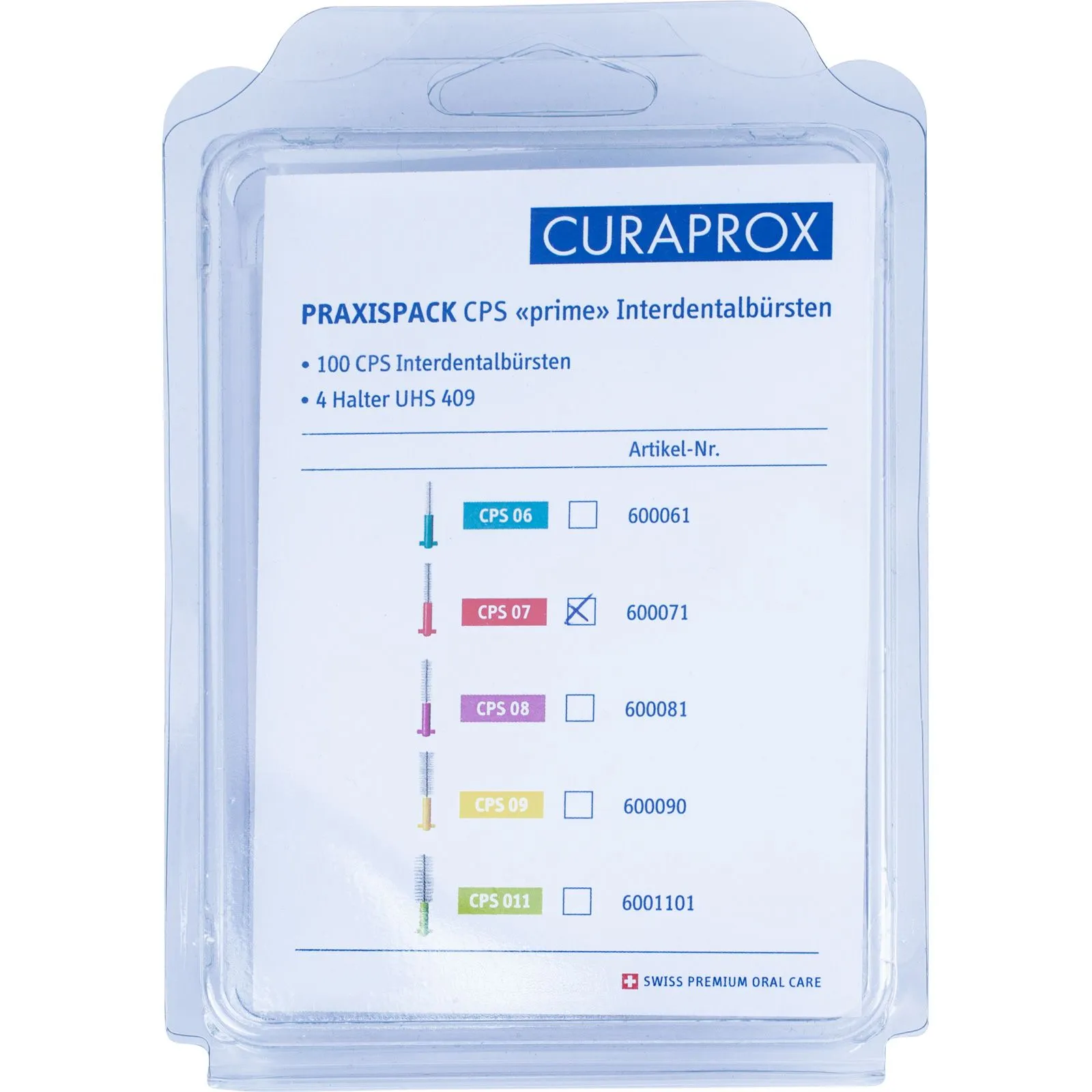 Curaden CURAPROX prime Clinicpack 100 Stück vormontiert auf Handy-Halter UHS409
