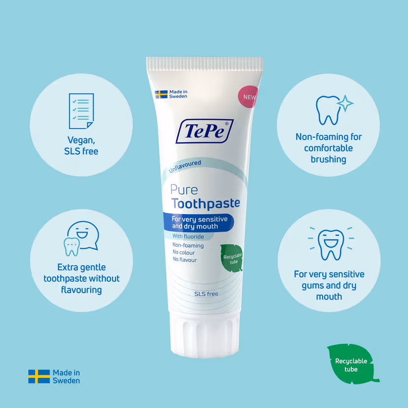 TePe Pure 75 ml - Extra Sanfte Zahnpasta ohne Geschmack