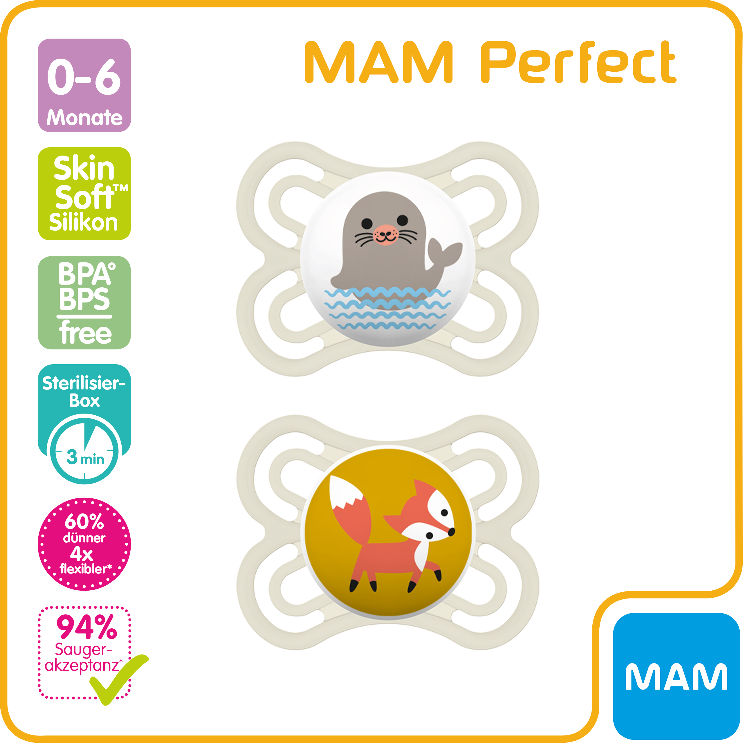 MAM Perfect Silikonschnuller für Babys von 0-6 Monaten, Duopack