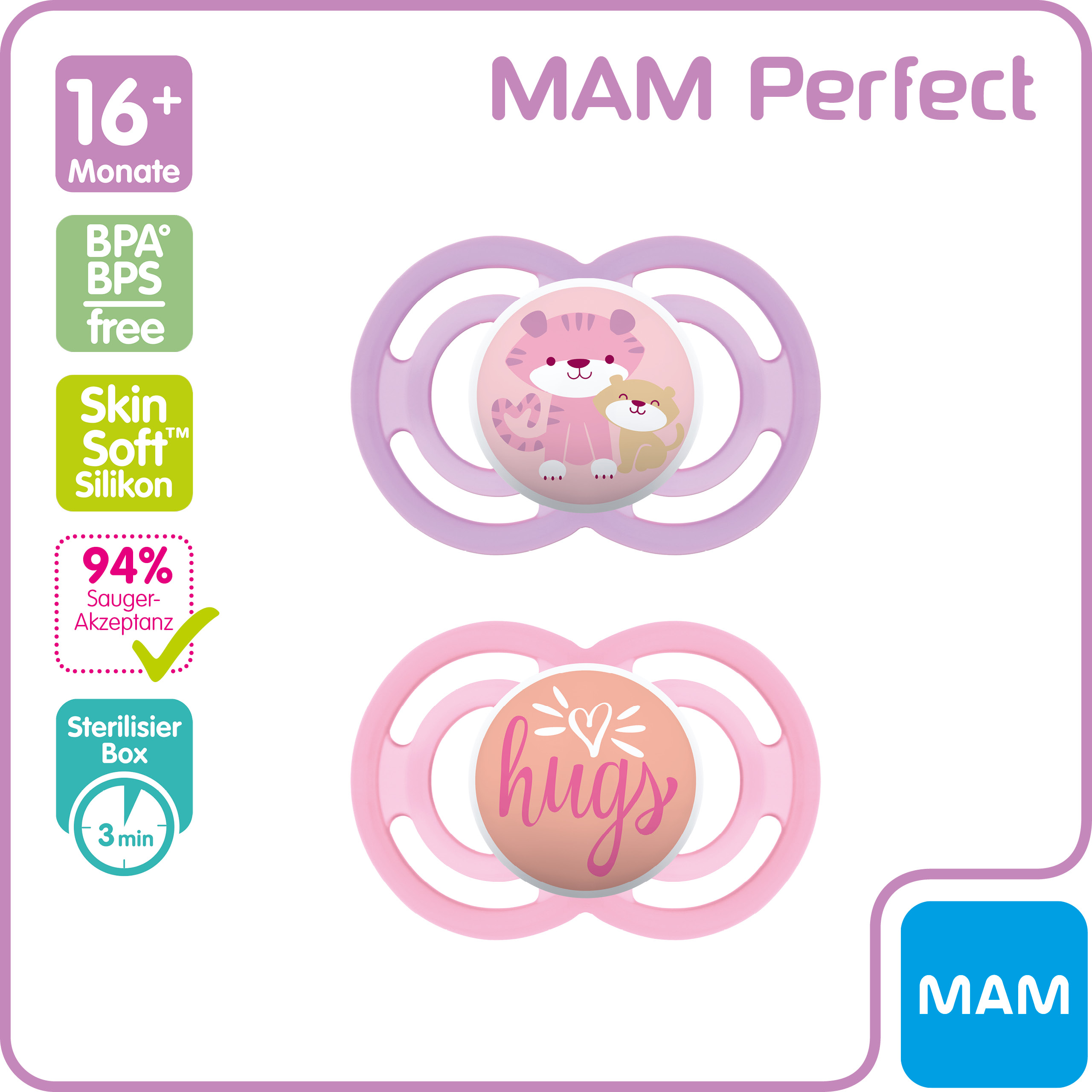 MAM Perfect Silikonschnuller für Babys ab 16 Monaten, Duopack