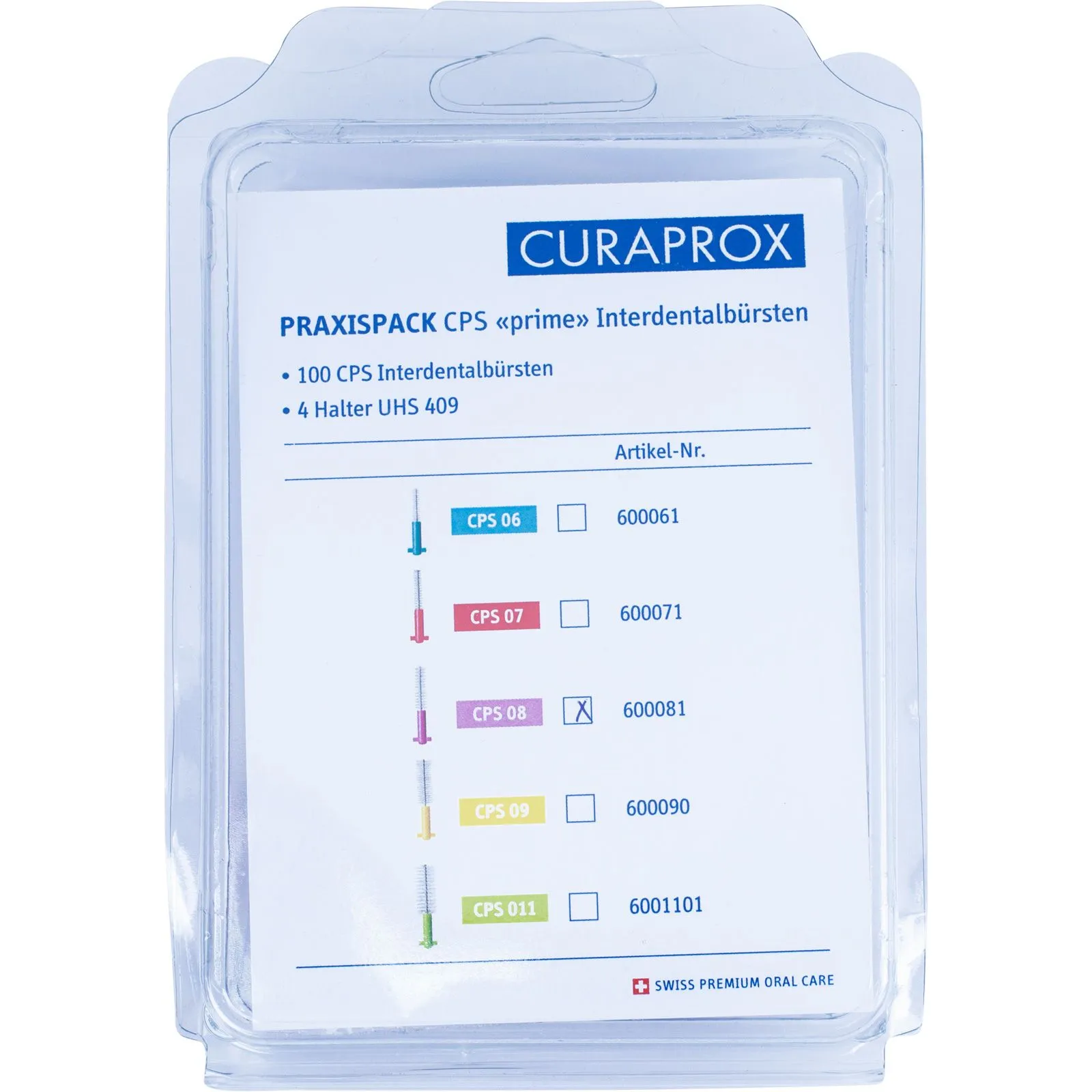 Curaden CURAPROX prime Clinicpack 100 Stück vormontiert auf Handy-Halter UHS409
