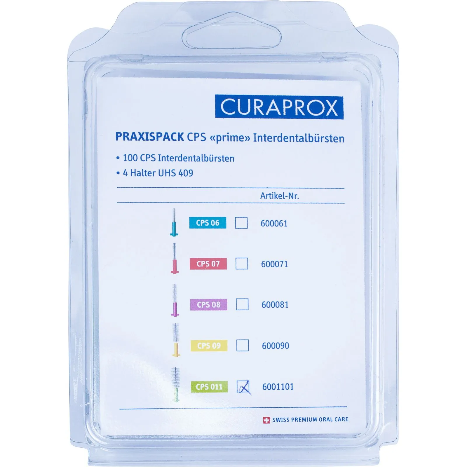 Curaden CURAPROX prime Clinicpack 100 Stück vormontiert auf Handy-Halter UHS409