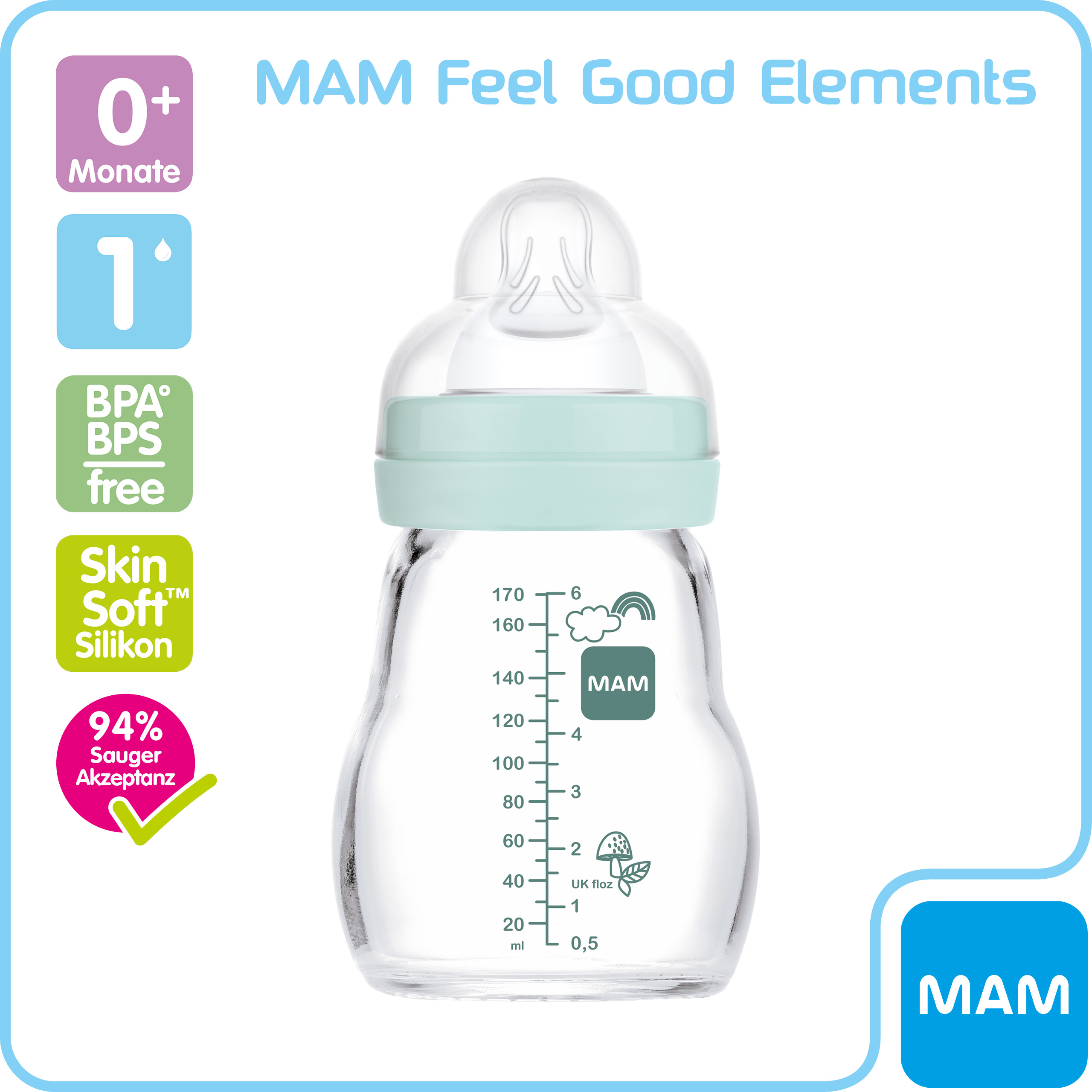 MAM Feel Good Glass Bottle 170 ml 0+