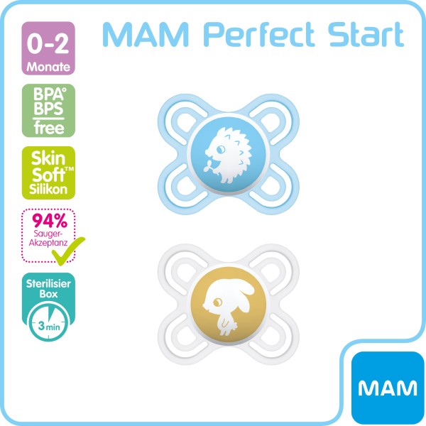 MAM Perfect Start Silikonschnuller für Babys von 0-2 Monaten, Duopack