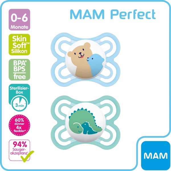 MAM Perfect Silikonschnuller für Babys von 0-6 Monaten, Duopack